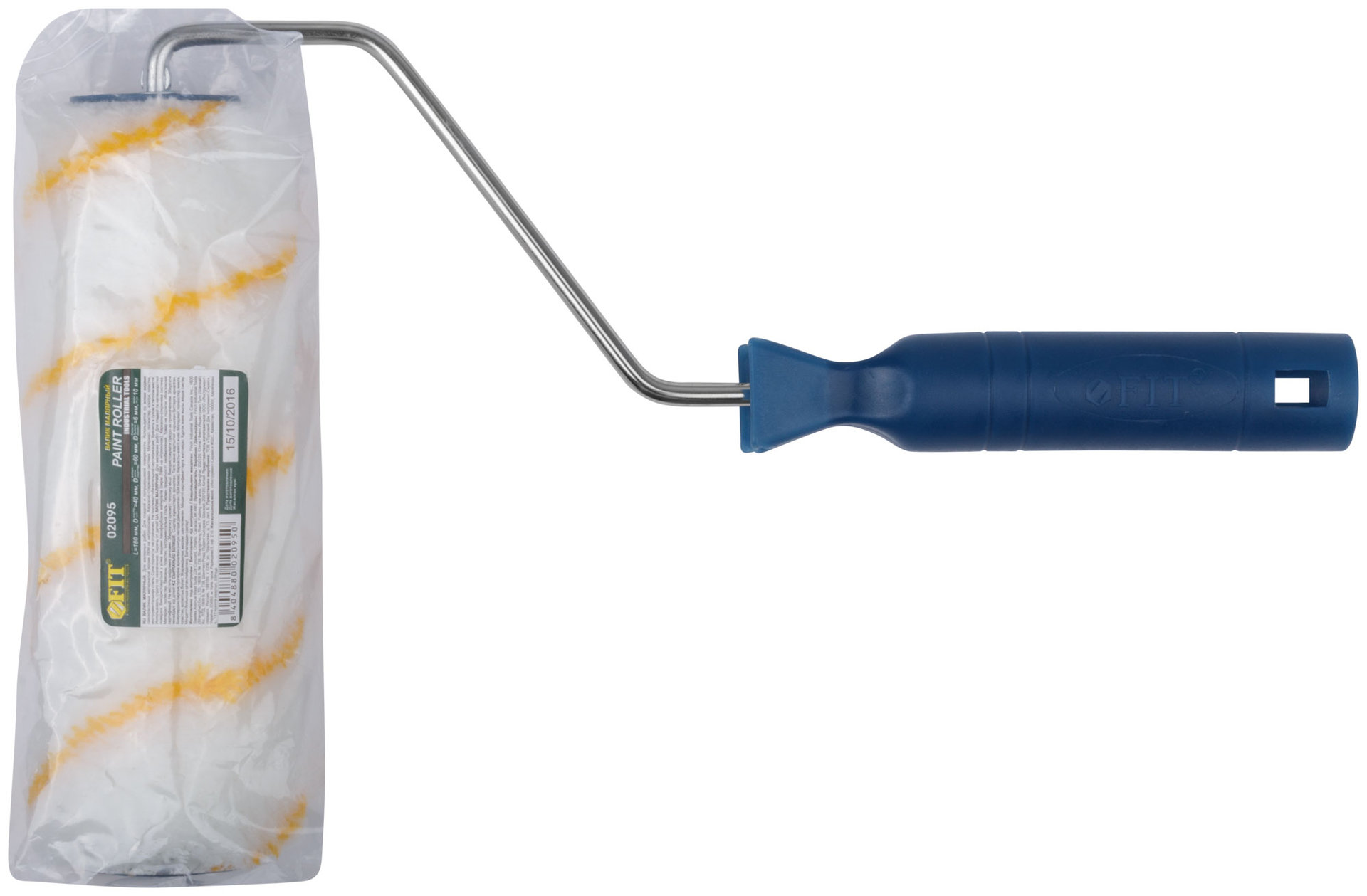 Валик полиакрил/полиэстер/хлопок, с желтой полосой, каркасная система, диам. 40/60 мм; ворс 10 мм, 180 мм (02095)