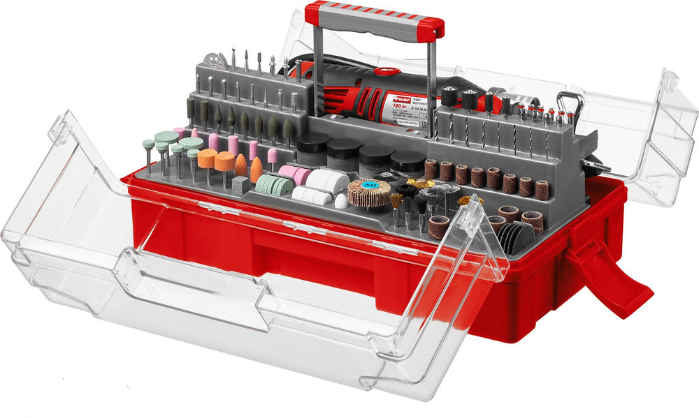 Набор мини-насадок с гравером 242 предмета, 130 Вт ЗУБР ЗГ-130ЭК H242