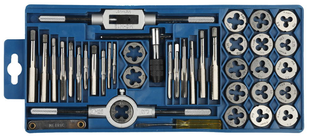 Набор метчиков и плашек 40 предм. сталь 9ХС в пластиковом боксе ЗУБР 2810-H40