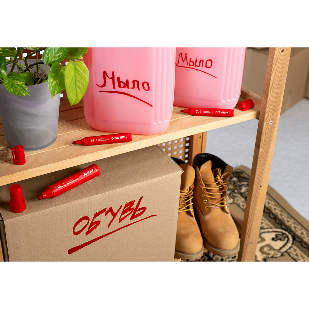 Перманентный маркер клиновидный МП-1000К красный, 2-10 мм ЗУБР 06333-3