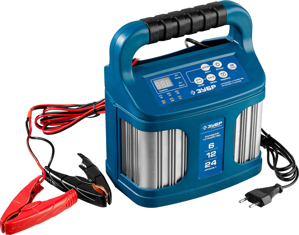 Зарядное устройство 6/12/24 В 2-12 А розетка 12 В интеллектуальное для аккумуляторов Профессионал ЗУБР ЗУ-240 59305