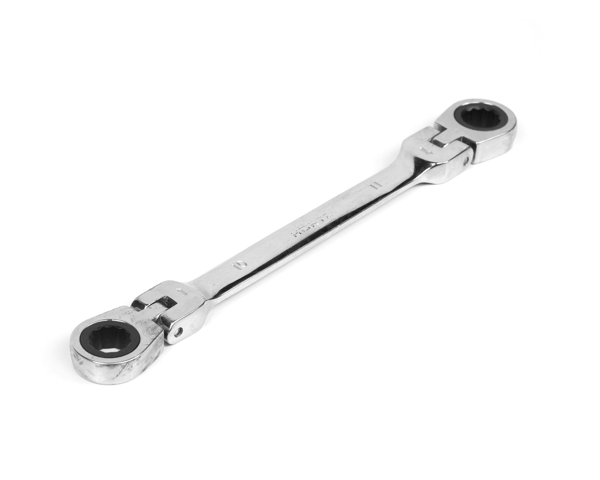Ключ накидной двусторонний 10х11 мм трещоточный шарнирный хром HORTZ