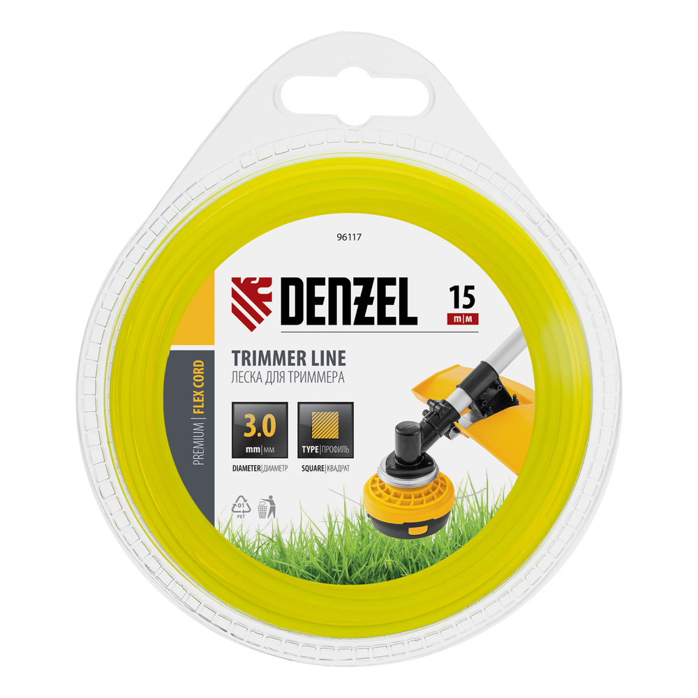 Леска для триммера, квадрат 3 мм х 15 м, блистер Flex cord Denzel (96117)