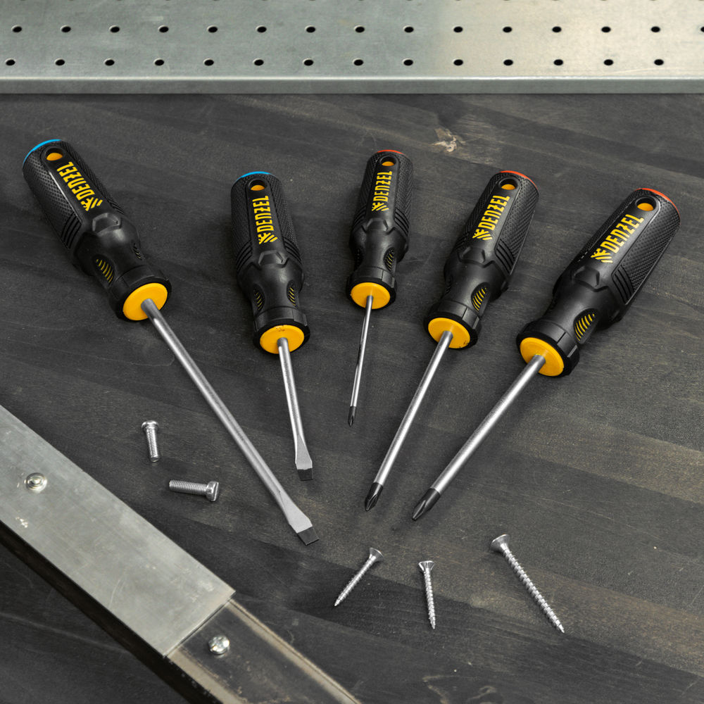 Набор отверток, 5 шт., PH+SL, S2, 3к рукоятка Denzel (122157)