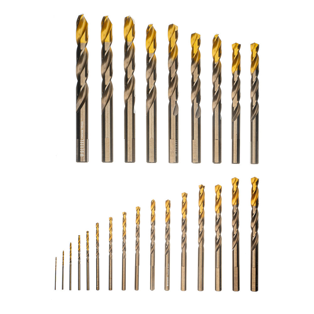 Набор сверл по металлу, 1-13 мм, Р6М5К8-TiN, Golden Tip, 25 шт Denzel (723010)