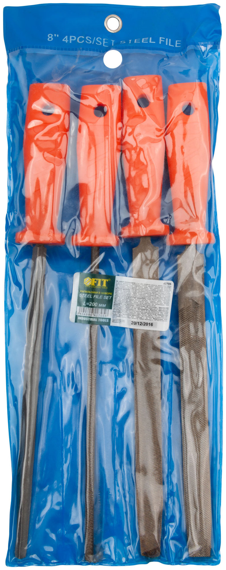 Напильники, пластиковая ручка, набор 4 шт. ( трехгранный, плоский, круглый, полукруглый ) 200 мм (42705)