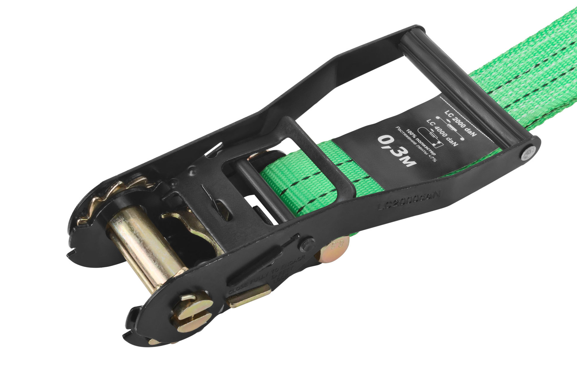 Ремень для крепления груза, храповый механизм 230 мм, полиэфирная лента 50 мм x 10 м, 2000 / 4000 кг (64929)