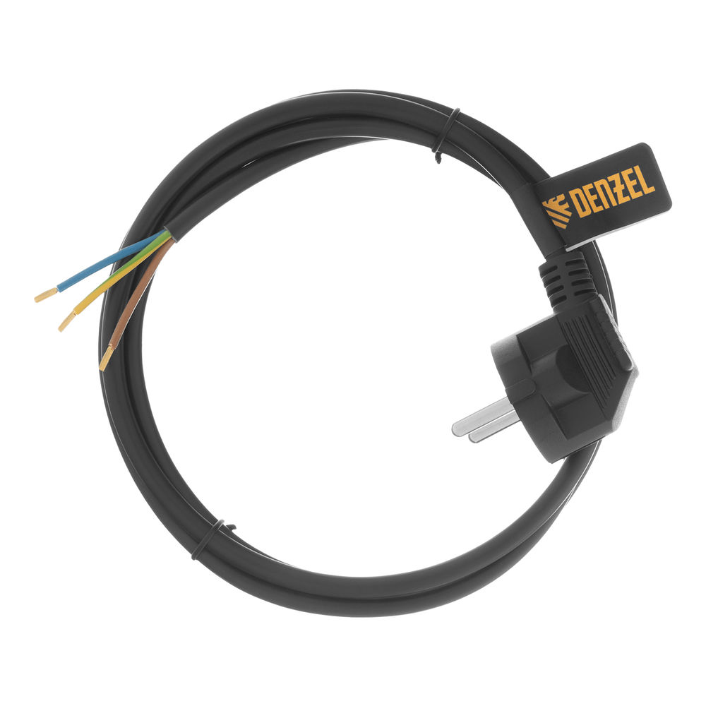 Шнур сетевой Energy Series, ПВС, 1,5 м, 3 x 1 мм, с неразборной вилкой, черный, Denzel (37663)