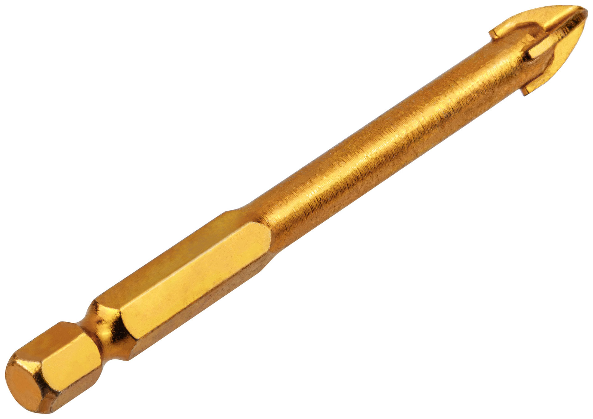 Сверло по кафелю, 4 режущие кромки, титановое покрытие, U-хвостовик под биту 8х76 мм (35477)