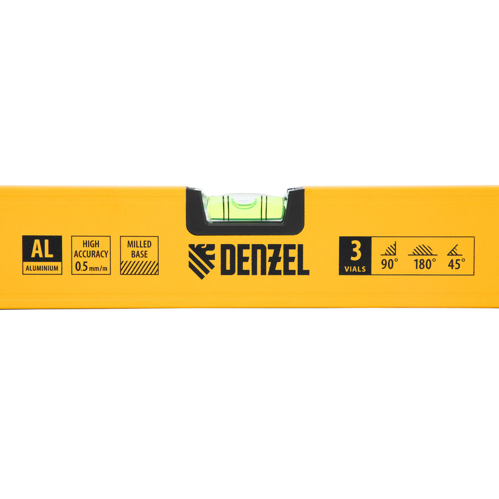 Уровень алюминиевый, магнит, фрезерованный, 3 глазка (1 зеркал.) 0,5 мм/м, 1000 мм Denzel (33693)