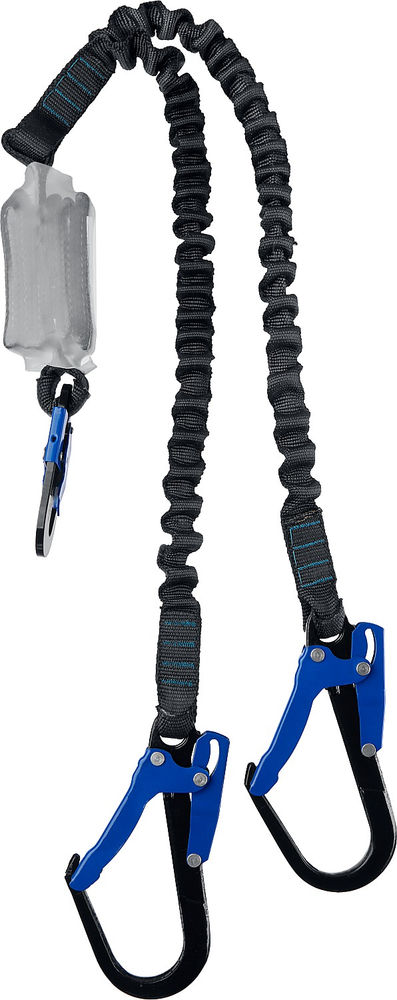 Строп страховочный двухплечный эластичный L 1.42 м разрывной ленточный амортизатор стальные карабины с полимерным покрытием ЗУБР ПЕРЕВАЛ Профессионал 11596