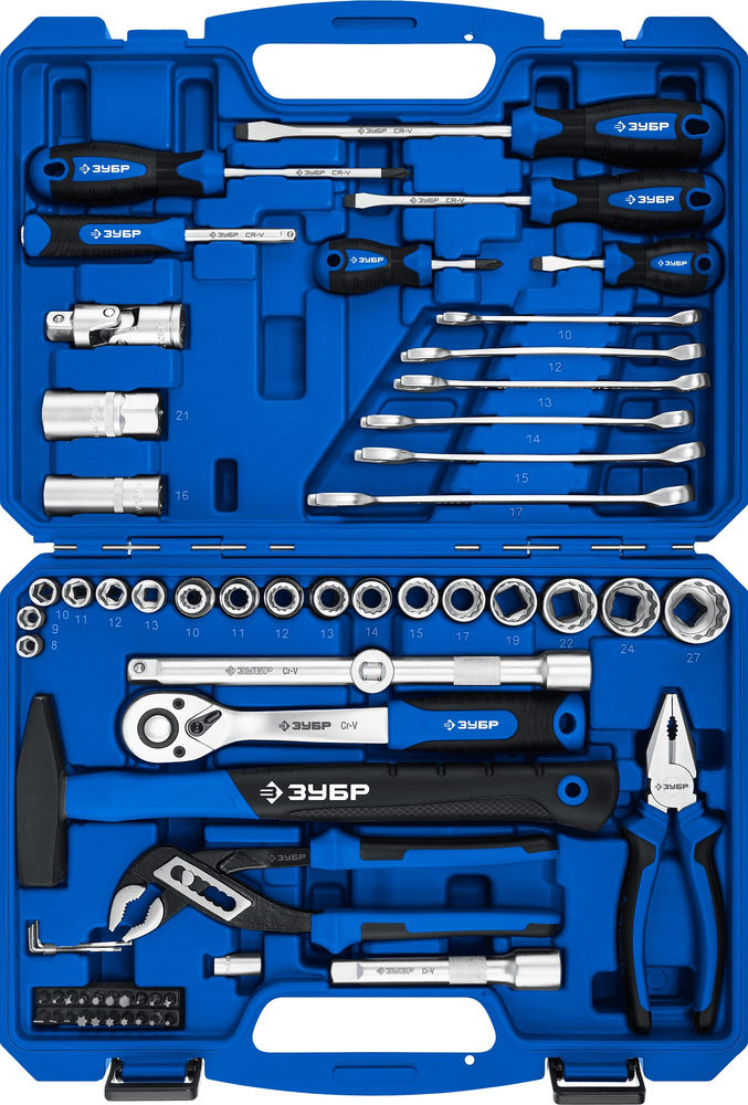ЗУБР Универсал-63, 63 предм., (1/2+ 1/4), универсальный набор инструмента, Профессионал (27670-H58_z01)