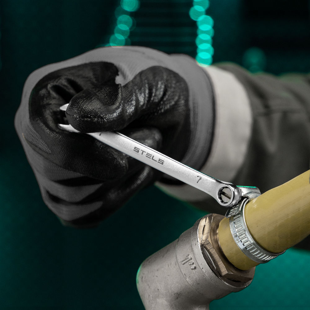 Ключ комбинированный, 7 мм, CrV, матовый хром Stels