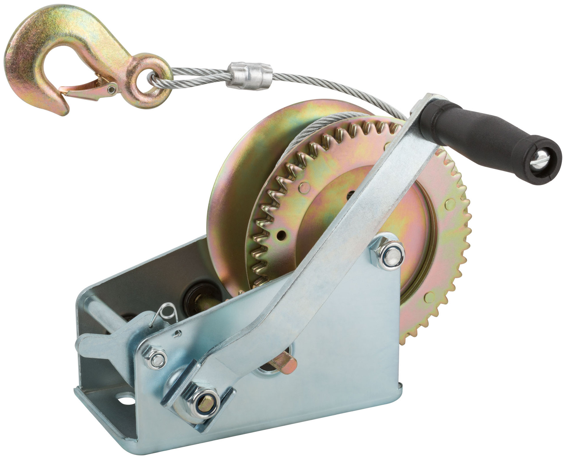 Лебедка шестеренчатая ( двойная шестеренка ), стальной трос 9,5 м х 5 мм, 1000 кг (64652)