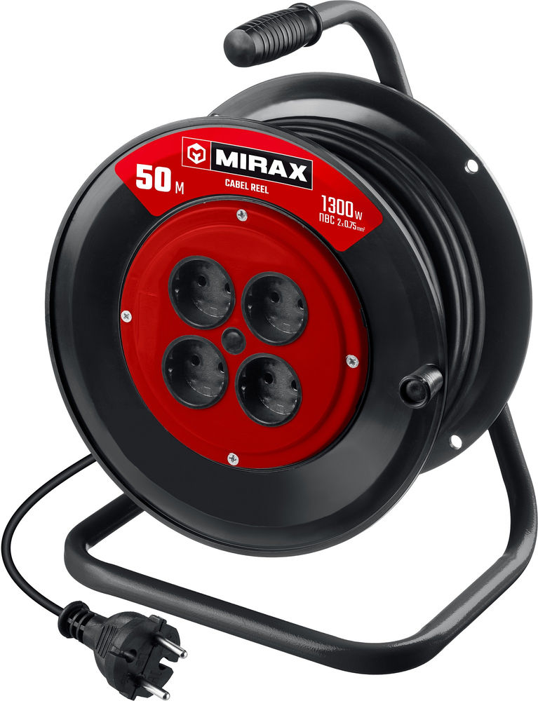 Удлинитель на катушке 2 х 0.75 мм? 50 м ПВС 1300 Вт MIRAX 55052-50