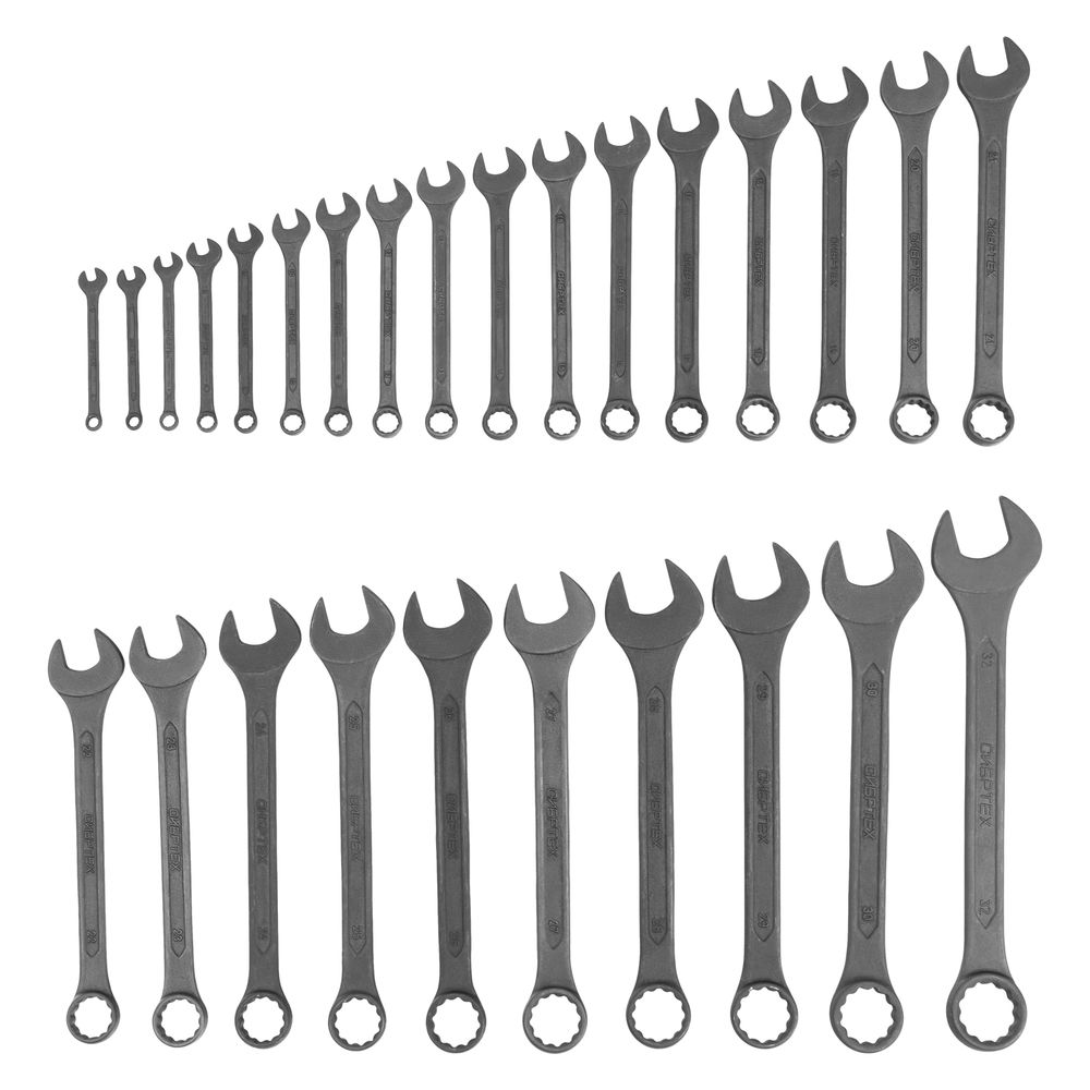 Набор ключей комбинированных, 5,5 - 32 мм, 27 шт., CrV, фосфатированные Сибртех (15481)