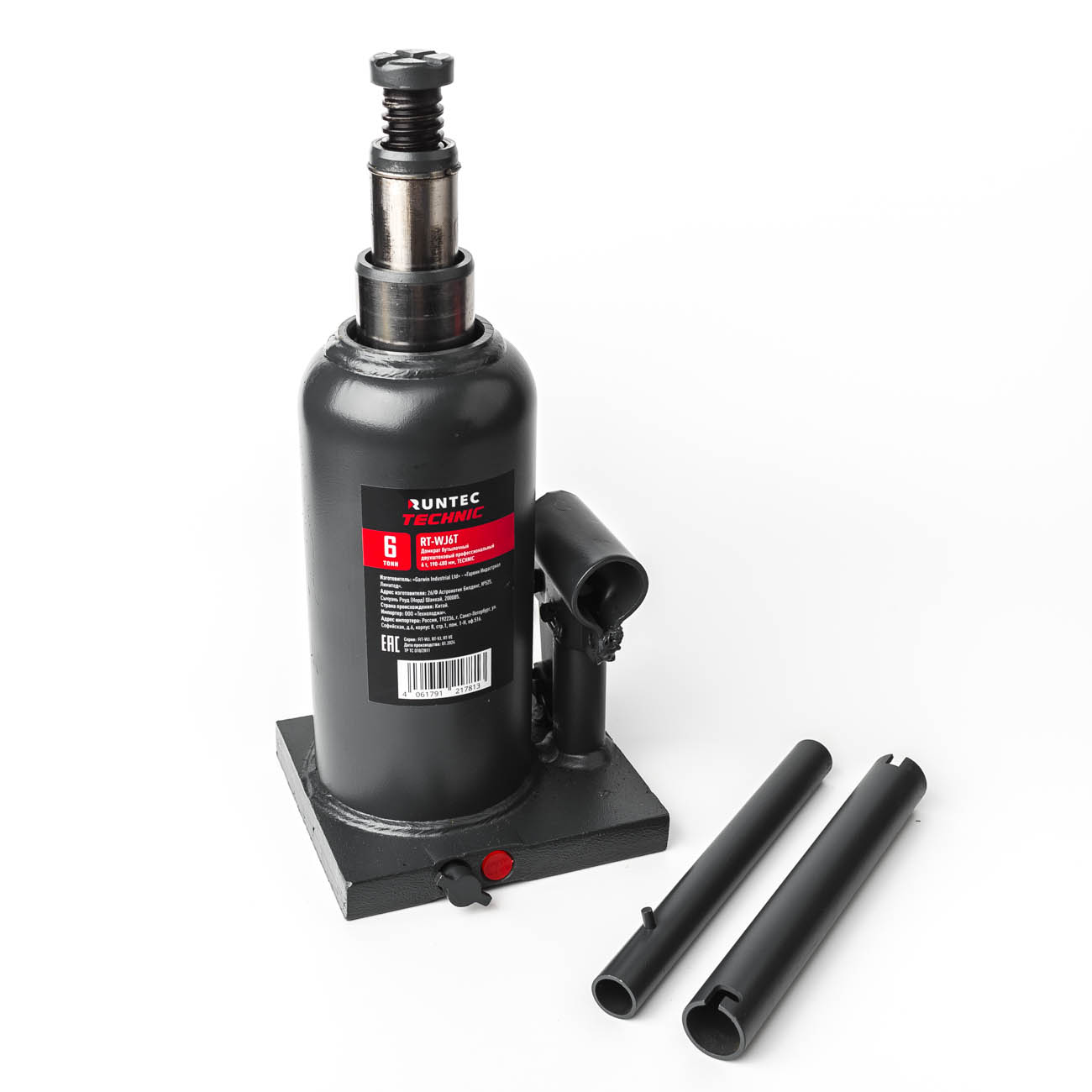 Домкрат бутылочный двухштоковый профессиональный 6 т, 190-480 мм TECHNIC RUNTEC RT-WJ6T