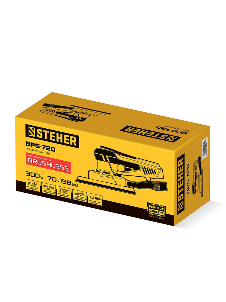 Машина плоскошлифовальная бесщеточная 70х198 мм, 300 Вт, 3 мм STEHER BPS-720