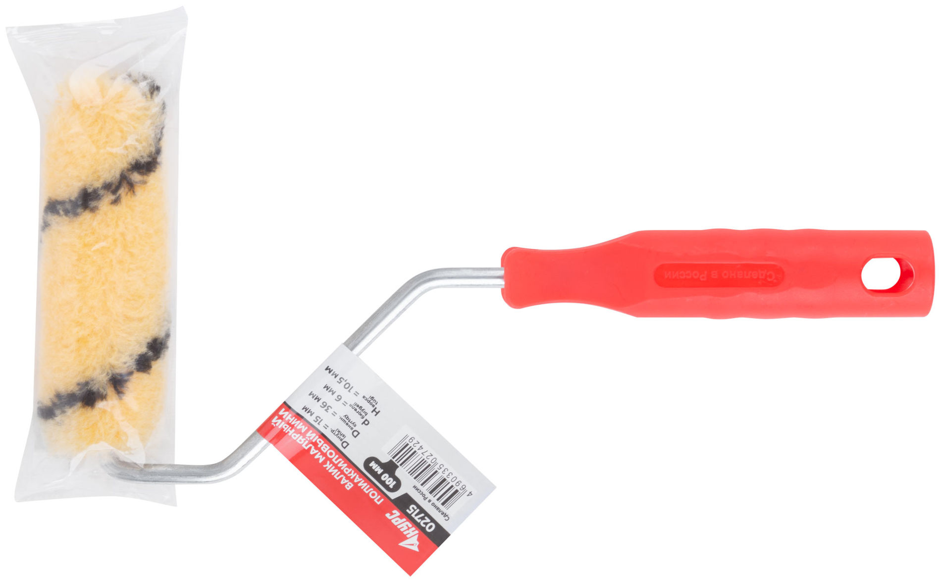 Валик полиакриловый мини Тигр, диам.15/36 мм, ворс 10,5 мм, 100 мм (02715)