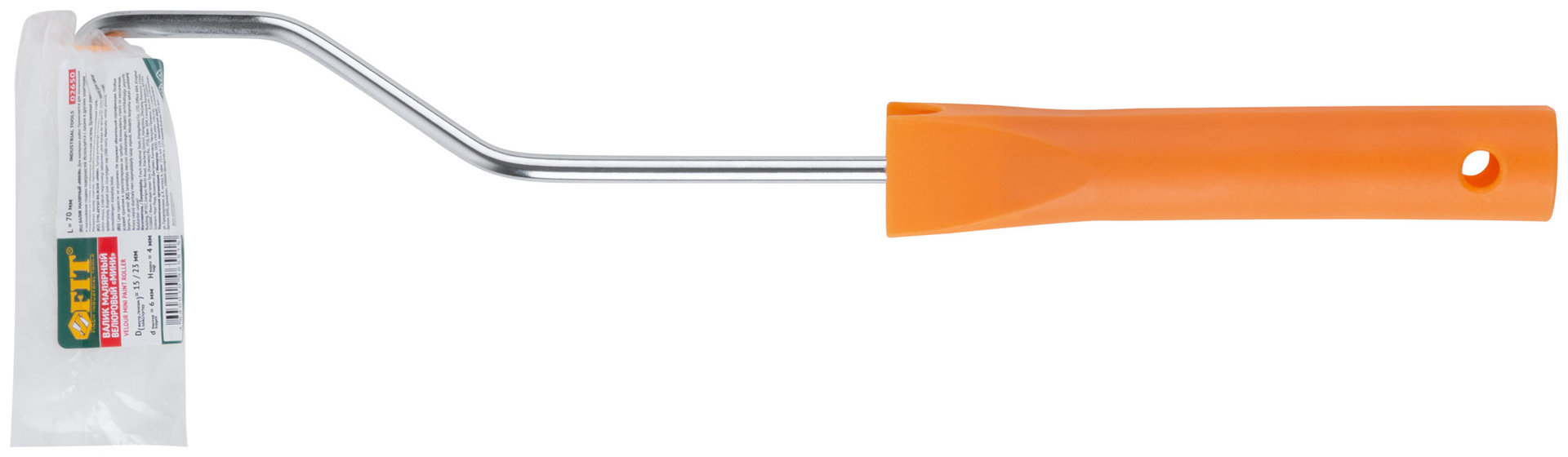 Валик велюровый мини, диам. 15/23 мм, ворс 4 мм, длина ручки 300 мм, 70 мм (02650)