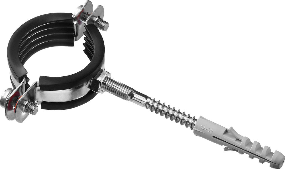 Хомут трубный с сантехнической шпилькой и дюбелем 1 1/4, цинк, 1 шт ЗУБР 37866-40-45