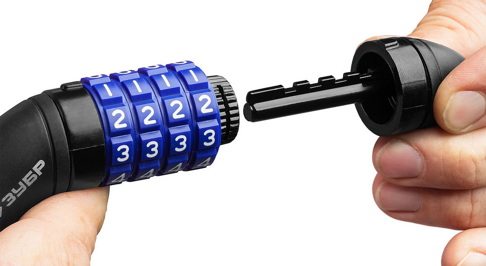 Замок тросовый кодовый 950 мм, d 10 мм, с изменяемым кодом ЗУБР Профессионал 37262-95_z01