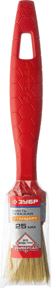 Кисть плоская 25 мм, 1, светлая натуральная щетина, пластмассовая ручка, все виды ЛКМ ЗУБР УНИВЕРСАЛ 01015-025