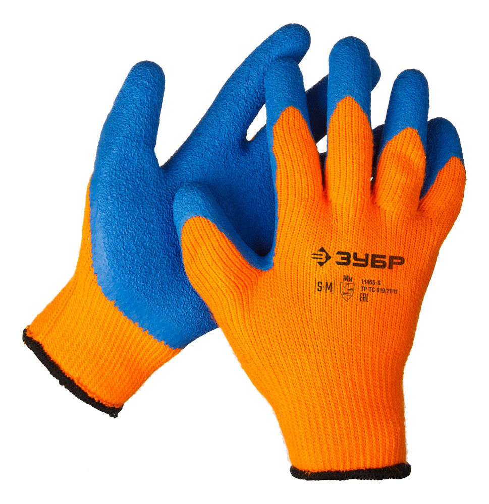 Перчатки акриловые сигнального цвета, рельефное латексное покрытие, утепленные, 10 класс, размер S-M ЗУБР УРАЛ Профессионал 11465-S