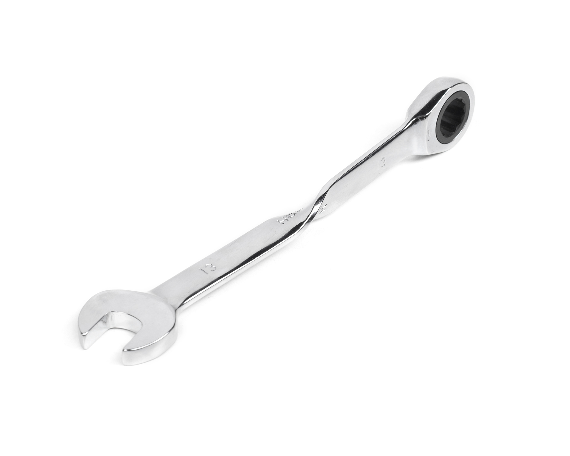 Ключ комбинированный трещоточный удлиненный 13х13 мм с изогнутой рукояткой хром HORTZ