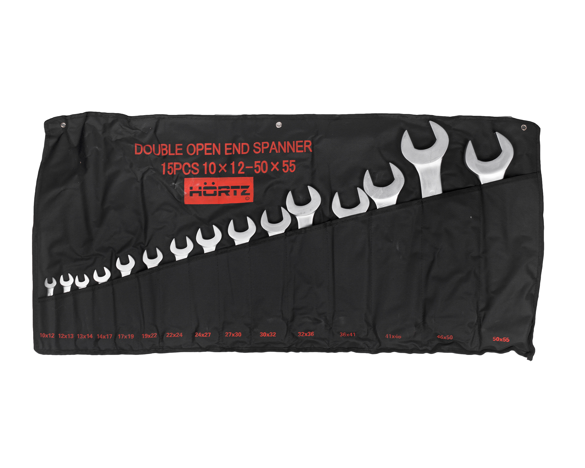 Набор ключей гаечных рожковых двусторонних 15 шт. 10-55 хромирование HORTZ